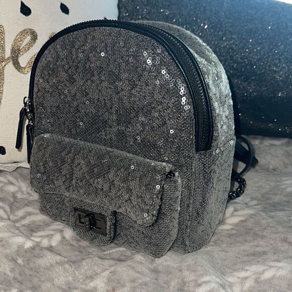 Backpack minibag chain strap silver mesh glitter y2k flap - Picture 1 of 8